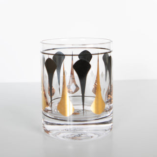 Black and Gold Mid Century Mod Whiskey Rocks Cocktail Glass