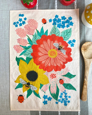 Bee Garden Floral Tea Towel