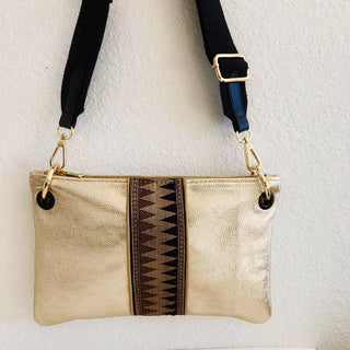 Vintage Vibes - Handmade Gold Leather Crossbody w/ vintage fabric!