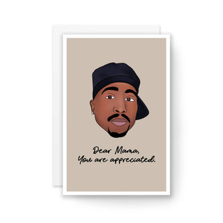 Dear Mama Card - Holt x Palm -  Surprise your dear mama with this one-of-a-kind Dear Mama Card, featuring the iconic Tupac. Show your mama some love this Mother's Day and make her day with this thoughtful and playful card. Because moms deserve to be celebrated in style! DETAILS: - Each card is originally drawn, designed and/or illustrated. - Card measures 4€� x 6€� on smooth matte white card stock. - Blank Inside. - Envelope included, packaged in sleeve