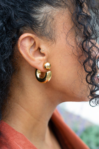 Ball Stud Chunky Hoop Earrings - 18K Gold Plated