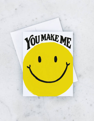 Smile Card - Holt x Palm -  This cheery, hand painted smiley face can hardly be contained. Sure to send the happiest vibes. €¢ HEAVY, MATTE EGGSHELL STOCK €¢ BLANK INSIDE €¢ 4 1/4€³ X 5 1/2€³ €¢ PAIRED WITH MATCHING ENVELOPE