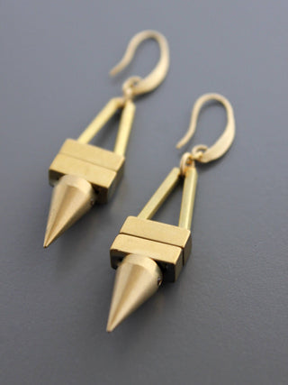 The "Gigi" Geometric Hematite and Brass Spike Earrings - Handcrafted!