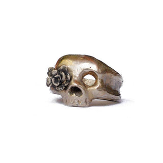 Hand Carved Brass Floral Skull Ring