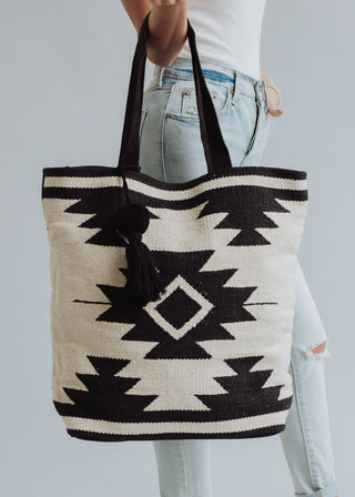 Cream & Black Aztec Tote - So Cute! - Holt x Palm -  Introducing our Cream & Black Aztec Tote - So Cute! Made from 100% cotton, this awesome tote is perfect for anything. Its versatility makes it a must-have for any occasion. Say goodbye to boring bags and hello to a fun and stylish way to carry all your essentials!