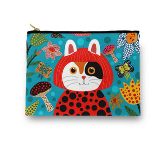 Museum Collection - Yayoi Kusama Kusameow Cat Amenity Bag- - Holt x Palm -  Introducing the purr-fect accessory for art enthusiasts - the Museum Collection Yayoi Kusama Kusameow Cat Amenity Bag! With its adorable design, this bag is not only cute but also practical for carrying art supplies, travel essentials, or anything else that fits. Get yours meow! Print on 100% Cotton. Black Lining Inside. Metal Zipper. Size: 7"X10" Printed on both sides. Handmade with Love.
