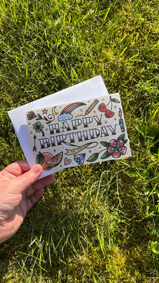 Happy Birthday Card - Traditional Tattoo Style
