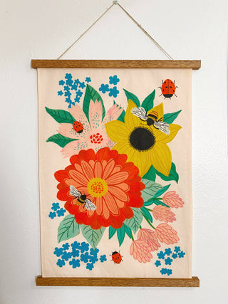 Bee Garden Floral Tea Towel