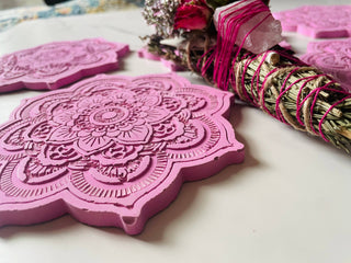 Pink Mandala Cement Incense Tray