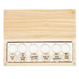 Gold Wine Charms in Pine Box - Wine Tasting Daily
