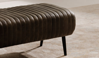 Rustic Modern Cowhide Leather Channeled Bench