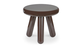 The Lucy Lacquered Tri-Pod Side Table in Deep Burgundy + Brown
