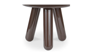 The Lucy Lacquered Tri-Pod Side Table in Deep Burgundy + Brown