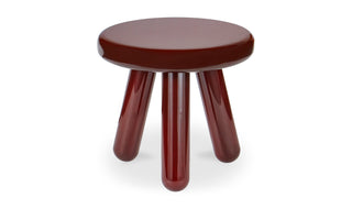 The Lucy Lacquered Tri-Pod Side Table in Deep Burgundy + Brown