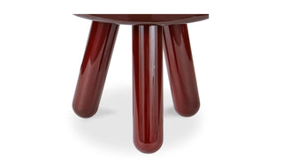 The Lucy Lacquered Tri-Pod Side Table in Deep Burgundy + Brown