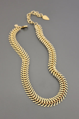 The "Farrah" 18K Gold Plate Fishbone Choker Necklace