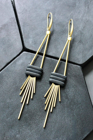 Matte Black Geometric 18k Gold Plated Earrings
