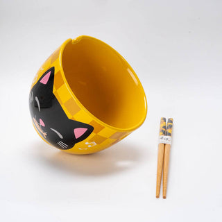 Yellow Cat Bowl with Chopsticks