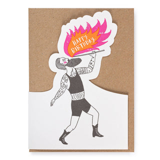 Happy Birthday Fire Breather | Cut-Out - Greeting Card - Holt x Palm -  Best-selling Archivist artist, Charlotte Farmer, is back with not only dog cut-outs but a fun and vibrant collection of circus people. Who doesnâ‚¬„¢t need a few birthday unicyclists and woofing hooping dogs!