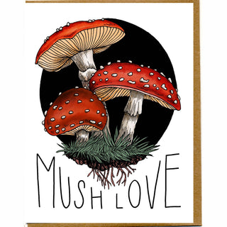 Mush Love Card - Holt x Palm -  €¢ Greeting Card Illustrated by Cayla Mattea Zeek €¢ Created in Lafayette, Louisiana USA €¢ A2 Card Measures 4.25" x 5.5" Folded €¢ Blank Inside €¢ Printed on Post Consumer Waste Recycled Heavy Card-Stock Paper €¢ Recycled Kraft Brown Envelope €¢ Eco Clear Plant-Based PLA (Polylactic Acid) Sleeve, Commercially Compostable