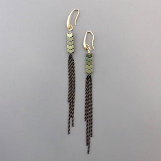 The "Daphne" Green Hematite & Chain Fringe Duster Earrings