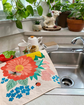 Bee Garden Floral Tea Towel