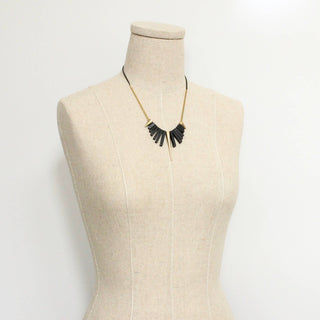 Handcrafted Geometric Black Agate and Brass Spike Necklace