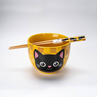 Yellow Cat Bowl with Chopsticks