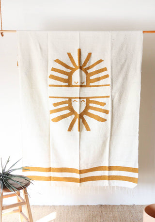 Handwoven Blanket with Creme & Golden Colors - Handmade in Mexico!