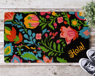 "Hola" Flower Outdoor Mat - Super Cute!