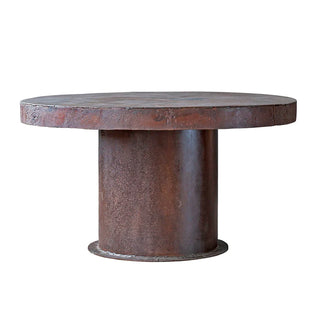 Industrial Modern Dining Table - Holt x Palm -  Bring statement style to your home with this industrial modern dining table! Crafted from an old commercial boiler, its round cast-iron frame gives it a wonderfully rugged feel that stands out from the crowd. Perfect for adding a touch of industrial chic to your meals. Local pick-up only! GENERAL DIMENSIONS: Approx. 55'' dia x 30''