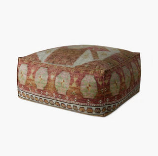 The Terracotta Pouf - Holt x Palm -  Bring tribal vibes to any room with The Terracotta Pouf. Rich red hues make for a vibrant statement piece that'll have your guests oohing and aahing! Put the 'chic' back in Tribal Chic, all from the comfort of your own home. Size: 36" W x 36"D x 17"H