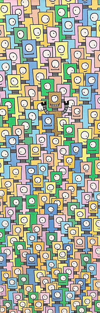 180 Robots - Original Artwork by Andrew Ruano - Holt x Palm -  Elevate your art collection with 180 Robots - an original artwork by Andrew Ruano. Measuring 12x36, this acrylic on canvas piece is a local gem that adds a cool and unique touch to any space. Own something truly bespoke and invest in your taste for the finer things in life.