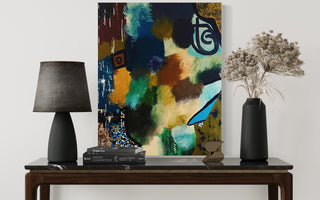 Web of Truth - Original Artwork by Dutchess Thompson - Holt x Palm -  Bring a touch of cool and earthy vibes to your space with "Web of Truth" - an original artwork by Dutchess Thompson. Measuring 48" x 60", this piece is perfect for adding a unique touch to any room. Available for local pickup only - snag it before it's gone! 😉