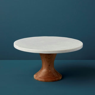 Lazy Susan Cake Stand - White Marble and Acacia