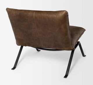 Rustic Distressed Leather Sling Chair w/ Iron Base