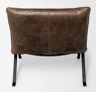 Rustic Distressed Leather Sling Chair w/ Iron Base