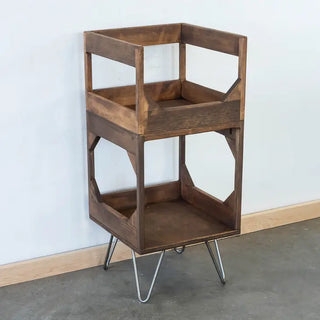 Vintage Vibes with a Modern Twist Storage Console - Holt x Palm -  Introducing the perfect blend of vintage charm and modern design: the Vintage Vibes with a Modern Twist Storage Console. Featuring sleek hairpin legs and a timeless wooden construction, this storage console adds a touch of vintage vibes to any room - all with a modern twist! Ideal for vinyl storage but it can be used for anything! Dimensions: 14.5" wide x 14.5" deep x 31" tall (with 6" hairpin legs)