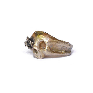 Hand Carved Brass Floral Skull Ring
