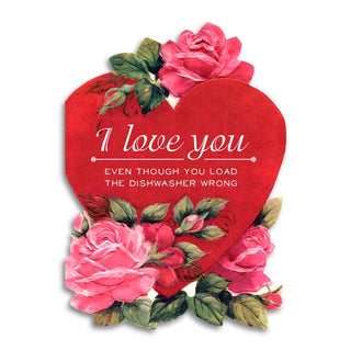 Can't Load the Dishwasher Love Greeting Card - Holt x Palm -  The Funny Valentine's Card, with its clever design and witty "dishwasher loading" joke, is sure to make your loved one laugh. Show them your love with a touch of humor and honesty - because let's face it, sometimes love is messy but still beautiful. €¢ Premium quality, soft touch cardstock €¢ Specialty die cut €¢ Includes an A2 kraft envelope (4-3/8" x 5-3/4") €¢ Blank inside €¢ Card is printed in the USA