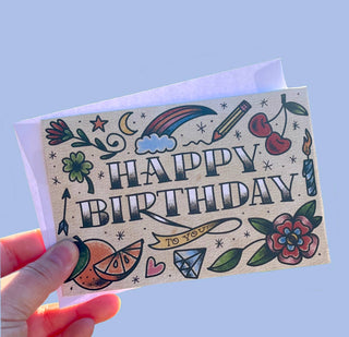 Happy Birthday Card - Traditional Tattoo Style