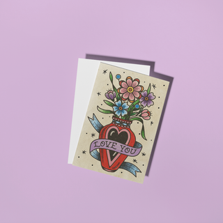 Love You Greeting Card - Traditional Tattoo Style