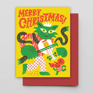 Christmas Cat Banjo Playing Card