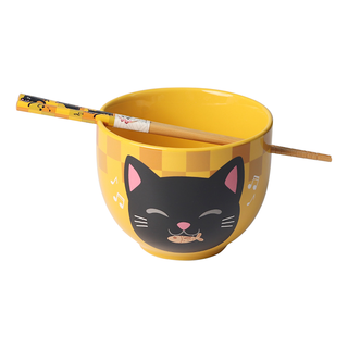 Yellow Cat Bowl with Chopsticks