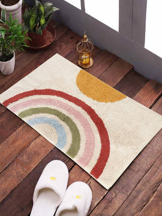 RAINBOW! Bath Mat - Handtufted - Holt x Palm -  Add a splash of color to your bathroom with our Rainbow Design Hand Tufted Cotton Bath Mat! Not only will it brighten up the room, but it's also soft and absorbent - perfect for stepping out of the shower. Use it in your bedroom for some added fun and cool vibes. Material: CottonSize: 20 X 30 Inches// 51 X 76 CM | Machine wash