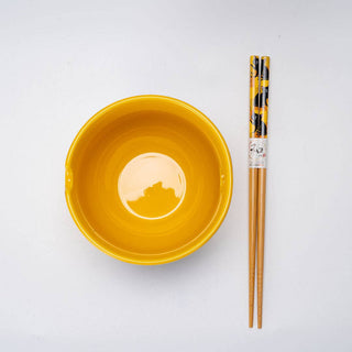 Yellow Cat Bowl with Chopsticks