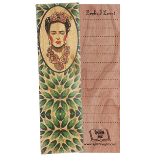 Wood Bookmark- Frida - Holt x Palm -  Eco-friendly sustainably harvested walnut wood bookmark is a fabulous way to hold your place in that special book. Can be written on with ordinary pens or pencils. The natural material means that the grain in the wood varies on each product, making every one unique. With a list on the back for keeping track of your favorite books, this place keeping bookmark is more than happy to be your record keeper as well! Measures 2" x 7"