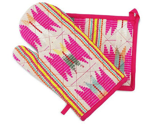 Pink Star Oven Mitts & Pot Holder/ Set Of 2 - Holt x Palm -  Featuring bright tribal prints, this set of potholder and oven mitt is a perfect holiday gift for the resident chef. €¢ Handcut & stitched by local artisans in Karur, India €¢ Oven Glove - 7" x 13" €¢ Pot Holder - 8" €¢ Perfect Gift for Christmas or Holiday