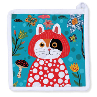 Museum Collection- YAYOI Kusameow Kusama Potholder - Holt x Palm -  100% cotton/ multi color. Cotton fiber insulation/ handmade. Size: 8" x 8" Matching tea towel is also available.