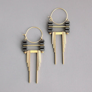 The "Ariana" Art Deco Hematite and Brass Hoop earrings